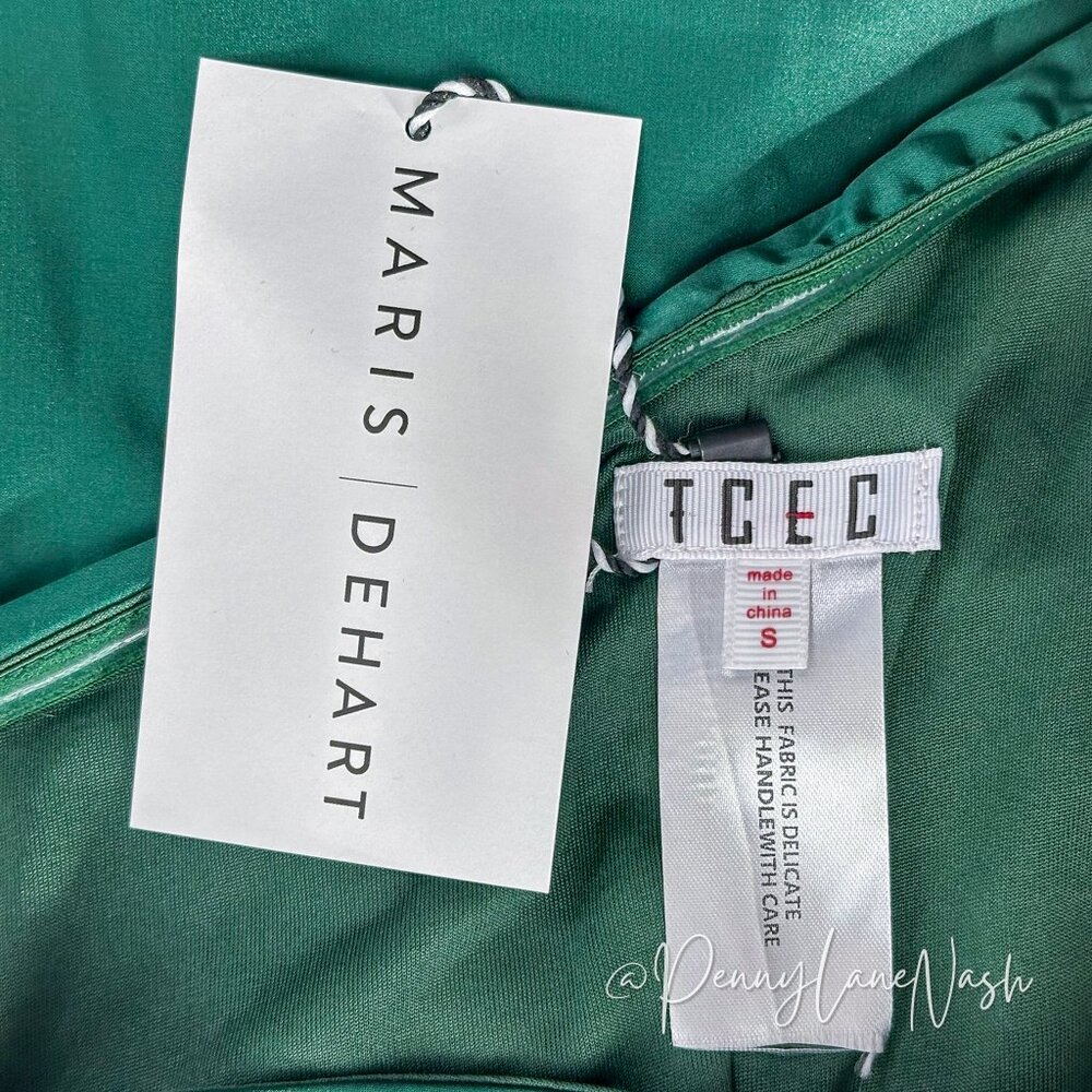 TCEC Satin Draped One Shoulder Mini Dress Green NWT - Picture 4 of 16
